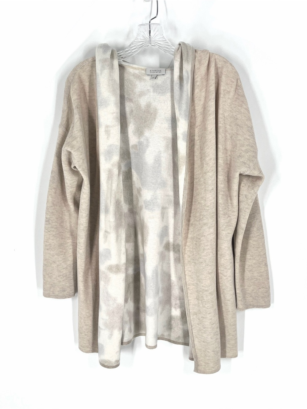 Kinross Cashmere Neutral Beige Hooded Open-Front Cardigan with pockets
